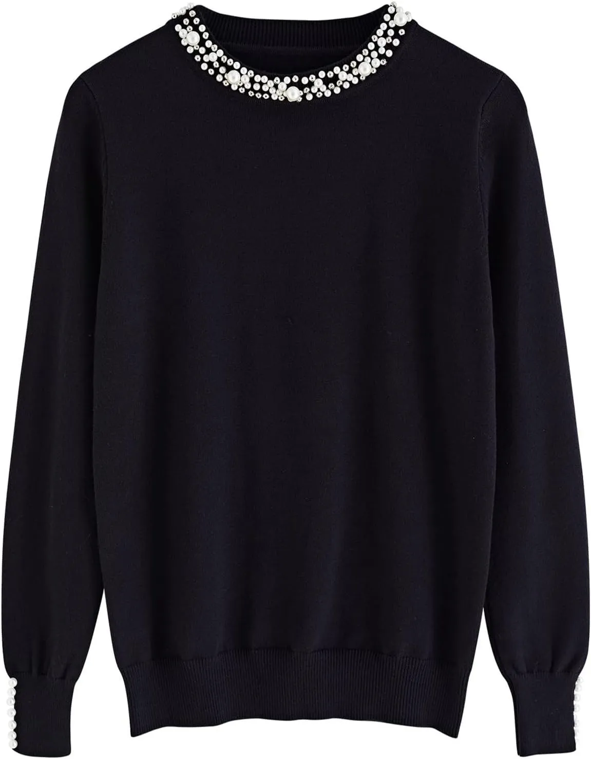 Kedera Women's Crewneck Long Sleeve Pearl Sweater Pullover Fashion Ribbed Knit Sweater Jumper Top