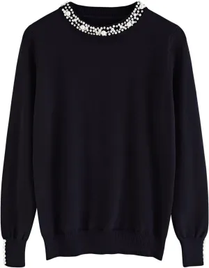 Kedera Women's Crewneck Long Sleeve Pearl Sweater Pullover Fashion Ribbed Knit Sweater Jumper Top