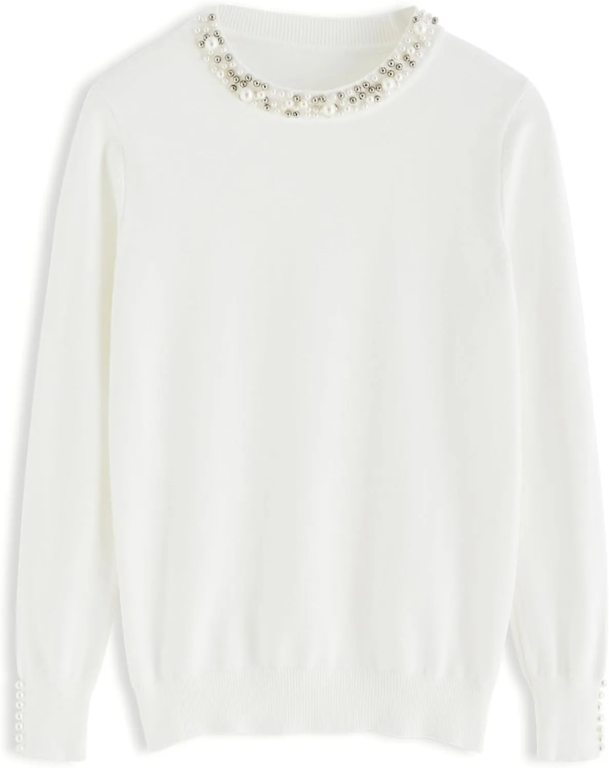 Kedera Women's Crewneck Long Sleeve Pearl Sweater Pullover Fashion Ribbed Knit Sweater Jumper Top