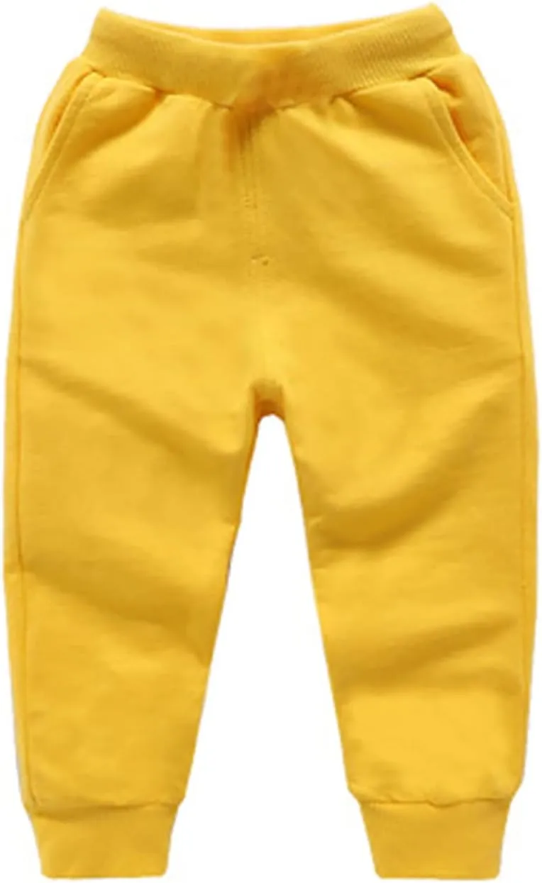 Kids Boys Girls Cotton Joggers Baggy Sweatpants Wide Leg Elastic Waist Trousers Solid Color Loose Pants with Pockets
