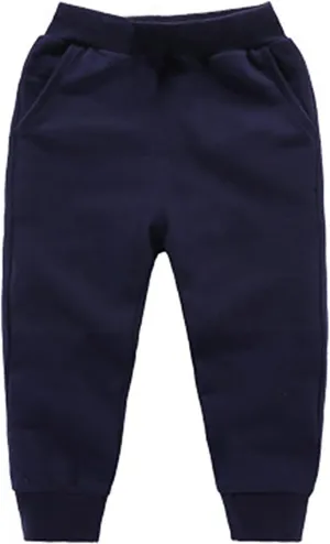 Kids Boys Girls Cotton Joggers Baggy Sweatpants Wide Leg Elastic Waist Trousers Solid Color Loose Pants with Pockets