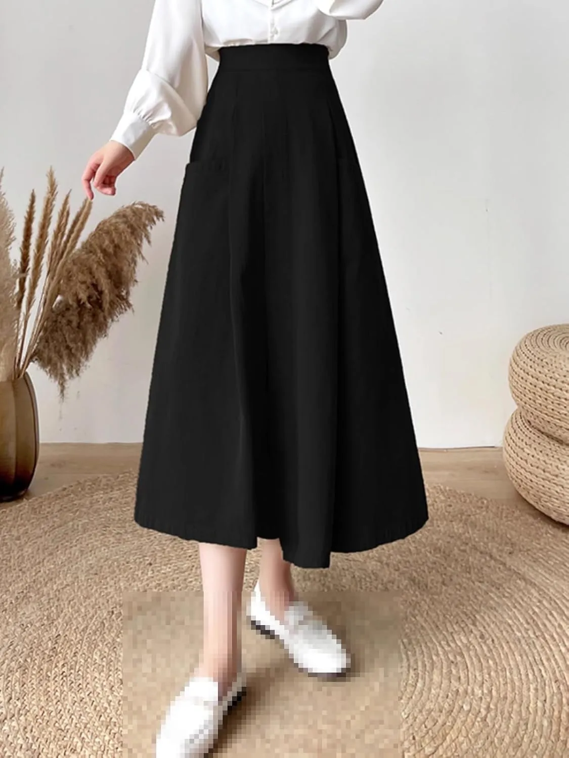 Korean-Style Loose high-Waist Cropped Wide-Leg Pants for Women,Spring,Elastic Waist Skirt-Pants