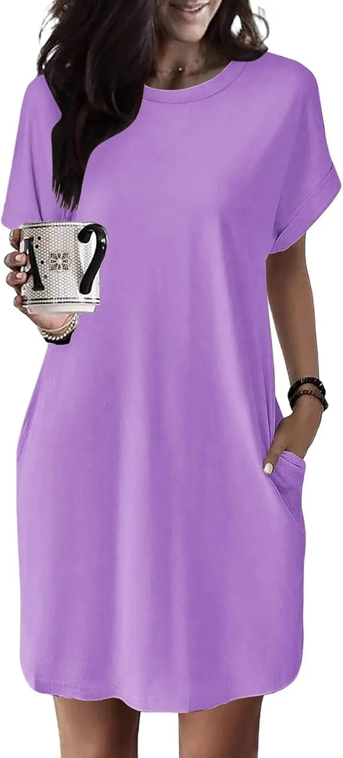 Kubbon Womens Casual Summer T Shirt Dress Short Sleeve Swing Midi Dresses Loose Flowy Dress Tunic Dresses with Pockets