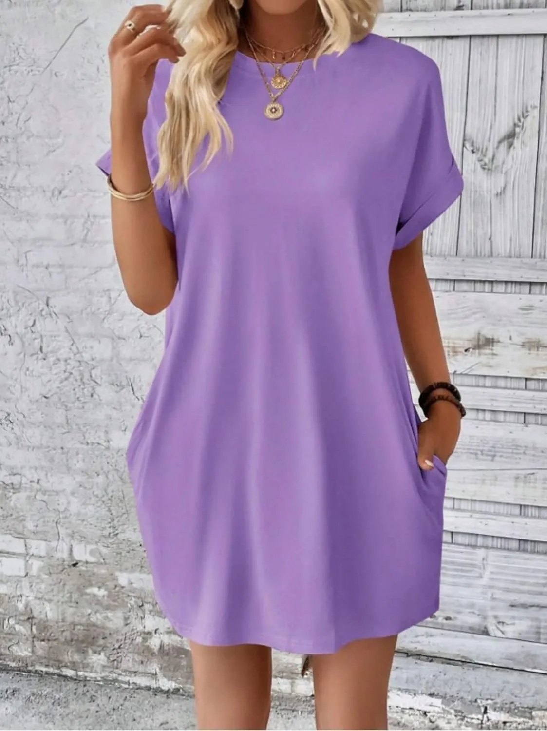 Kubbon Womens Casual Summer T Shirt Dress Short Sleeve Swing Midi Dresses Loose Flowy Dress Tunic Dresses with Pockets