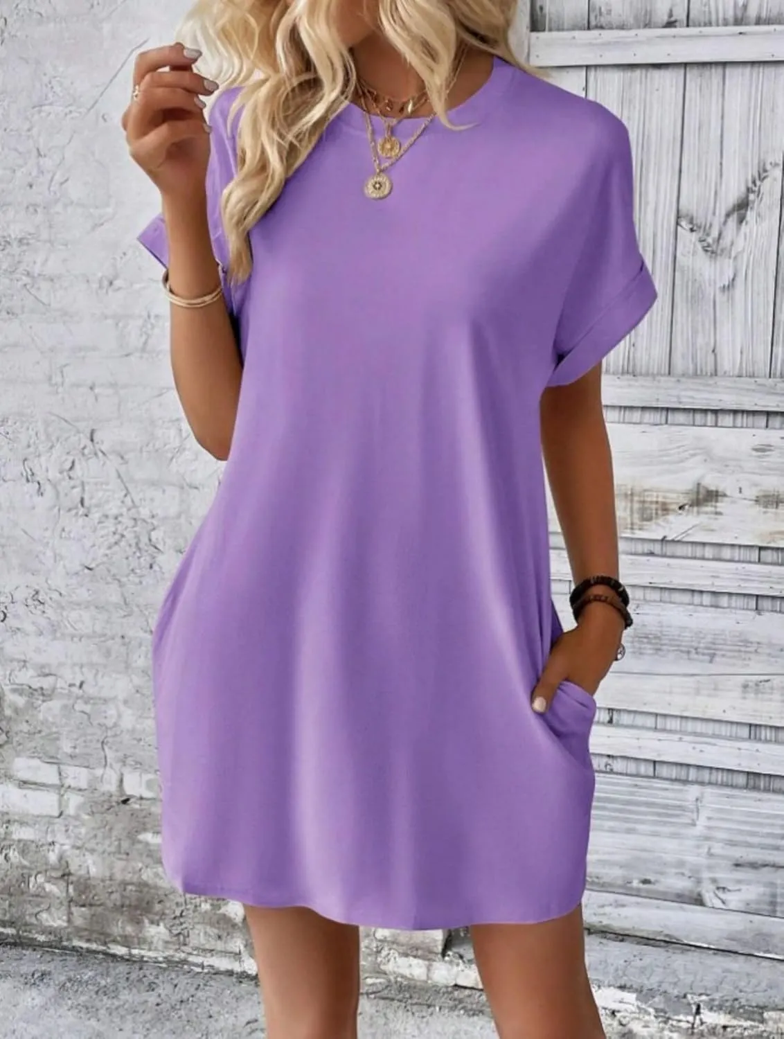 Kubbon Womens Casual Summer T Shirt Dress Short Sleeve Swing Midi Dresses Loose Flowy Dress Tunic Dresses with Pockets