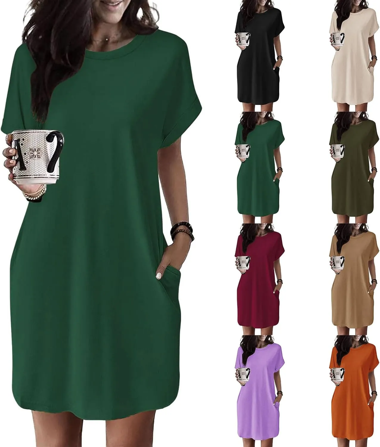 Kubbon Womens Casual Summer T Shirt Dress Short Sleeve Swing Midi Dresses Loose Flowy Dress Tunic Dresses with Pockets