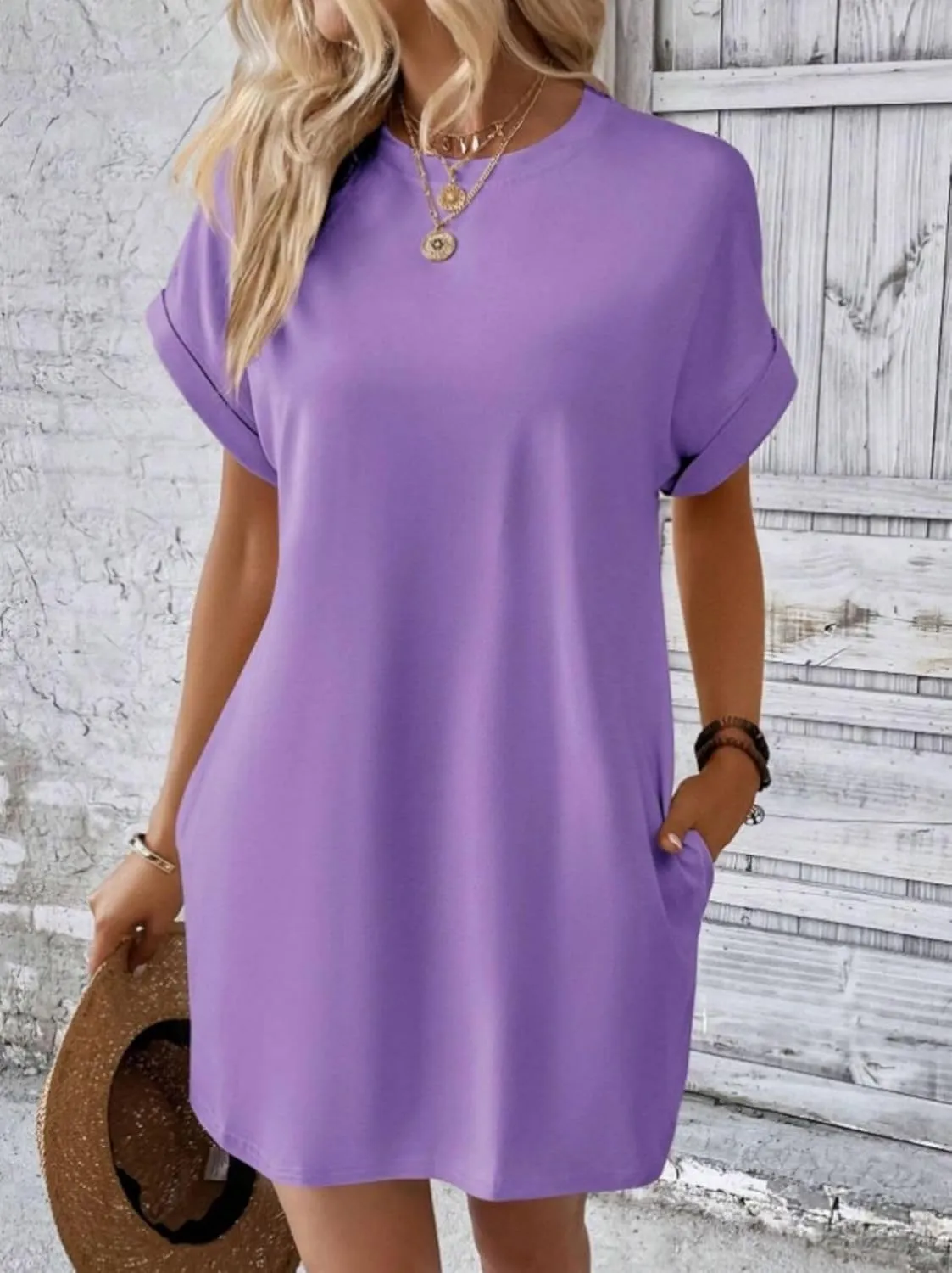 Kubbon Womens Casual Summer T Shirt Dress Short Sleeve Swing Midi Dresses Loose Flowy Dress Tunic Dresses with Pockets