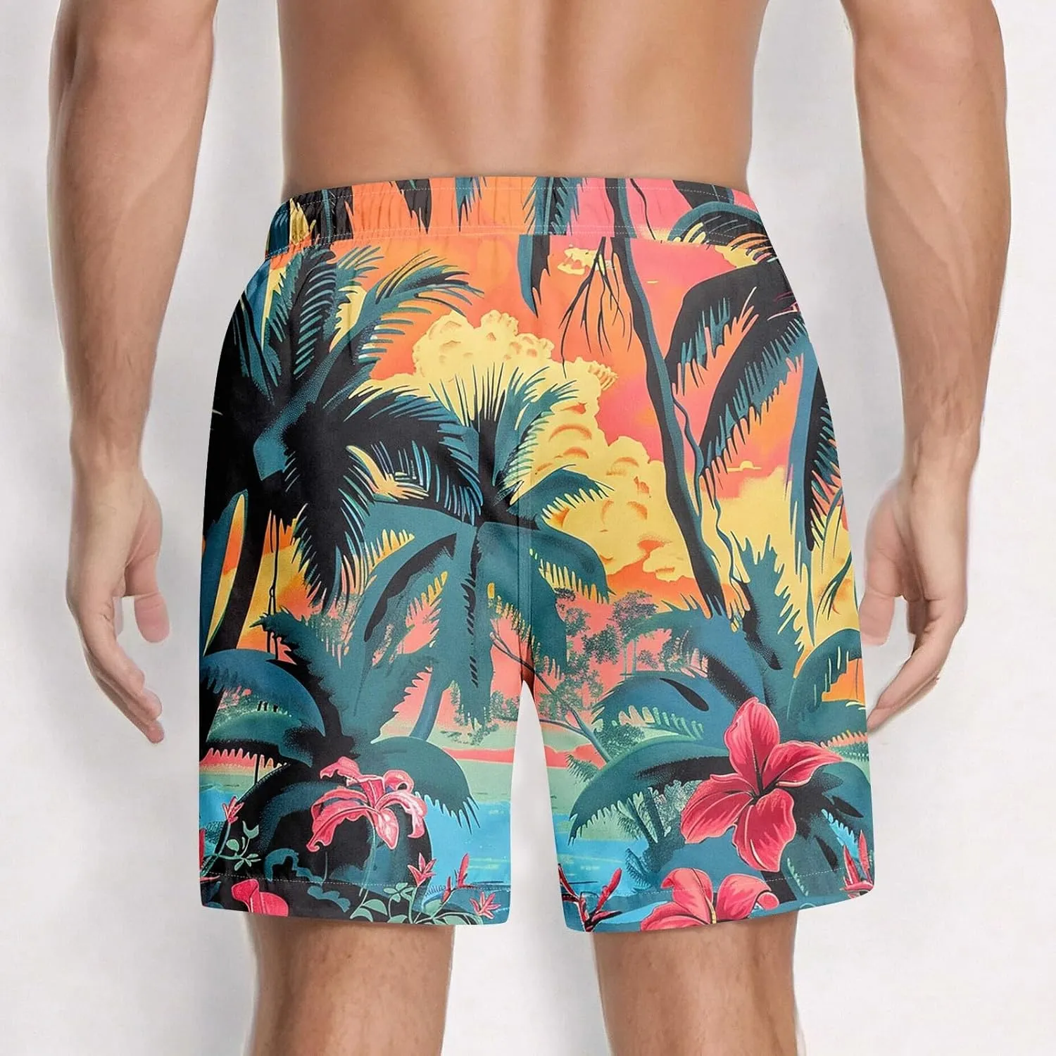KUIOLYPOER Men's Hawaiian Beach Shorts Summer Casual Drawstring Quick Dry Holiday Tropical Print Shorts with Pockets