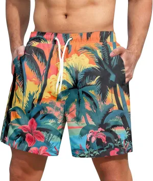 KUIOLYPOER Men's Hawaiian Beach Shorts Summer Casual Drawstring Quick Dry Holiday Tropical Print Shorts with Pockets