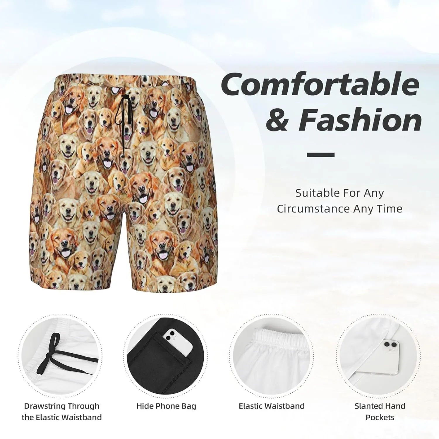 Labrador Retriever Dogs Print Mens Swim Trunks Quick Dry Board Shorts Mesh Lining, Breathable Beach Surf Shorts