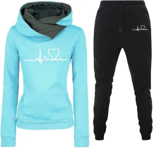 Lastesso Lounge Sets for Women 2 Piece Pants Fashion Heart Print Sweatshirts Relaxed Pants Soft Matching Workout Sweat Sets