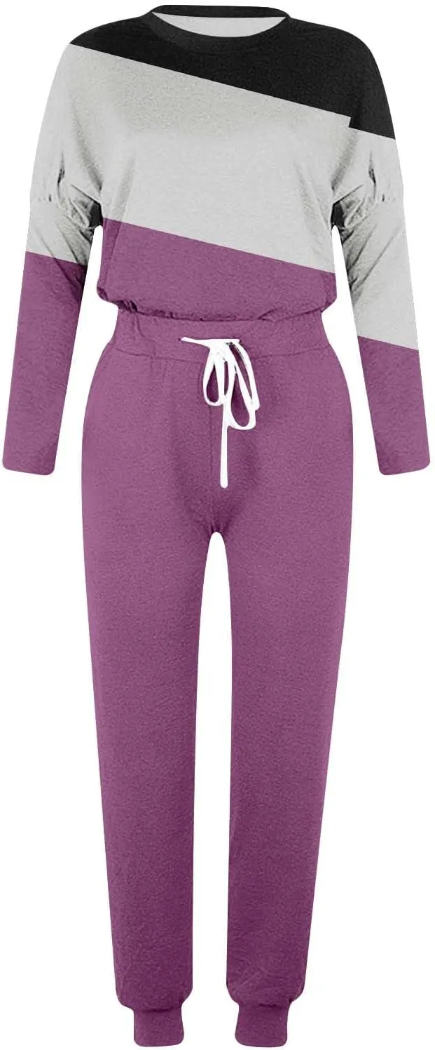 Lastesso Plus Size Lounge Sets for Women Color Block Joggers Track Suits Casual Tie Ankle Banded Loungewear Soft Sweatsuits