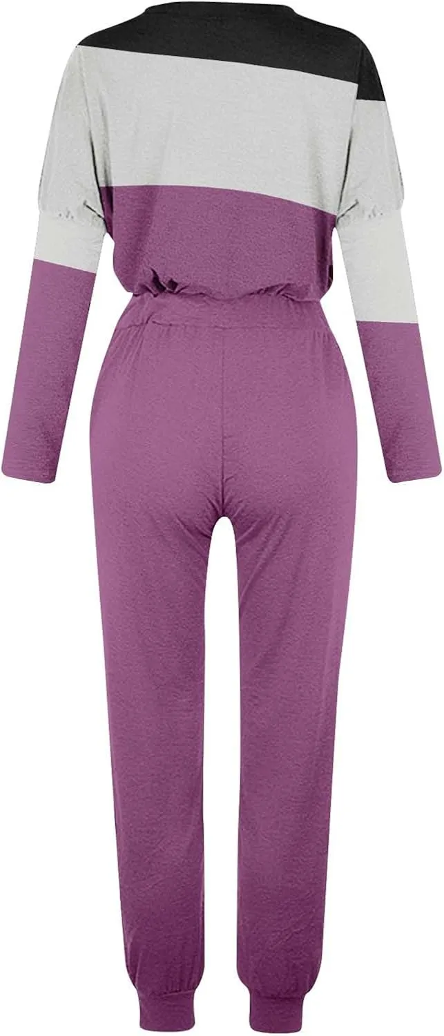 Lastesso Plus Size Lounge Sets for Women Color Block Joggers Track Suits Casual Tie Ankle Banded Loungewear Soft Sweatsuits