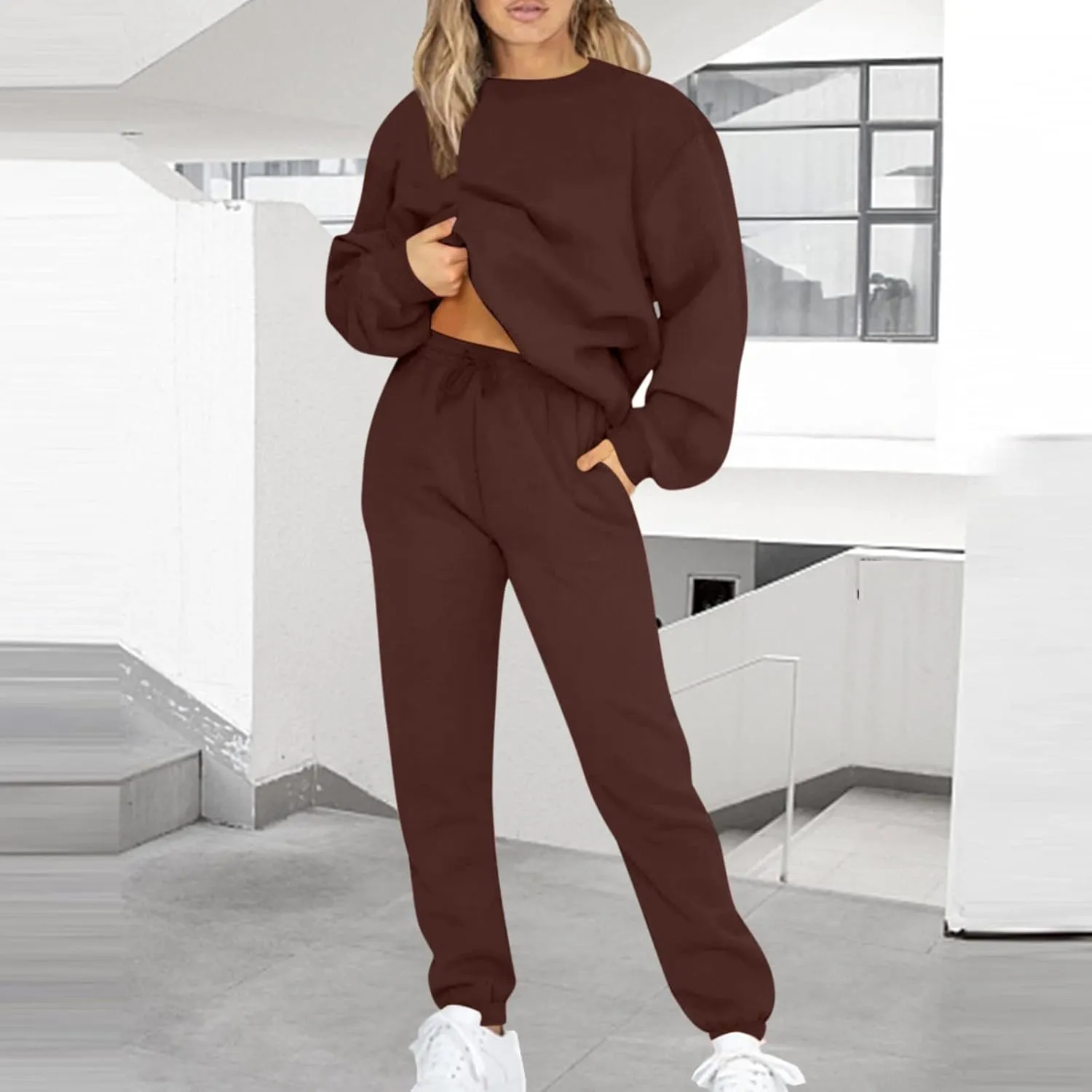 Lastesso Sweatsuits for Women Set 2 Piece Solid Loose Fit Tracksuit Soft Jogging Suits Casual Going Out Travel Clothes
