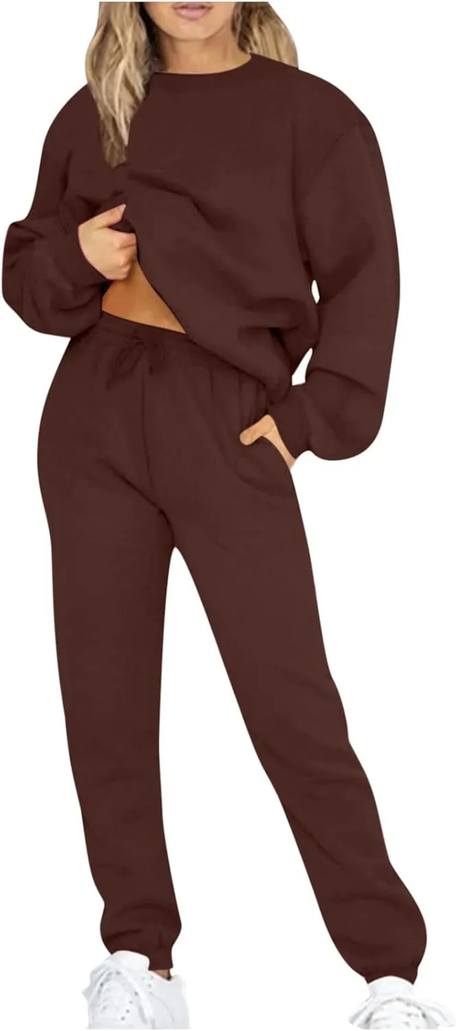 Lastesso Sweatsuits for Women Set 2 Piece Solid Loose Fit Tracksuit Soft Jogging Suits Casual Going Out Travel Clothes