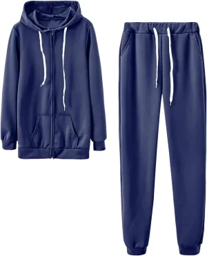 Lastesso Women Track Suits 2 Piece Set Solid Loose Sweatsuit Outfits Long Sleeve Jackets Hood Baggy Sweatpants Soft Outwear