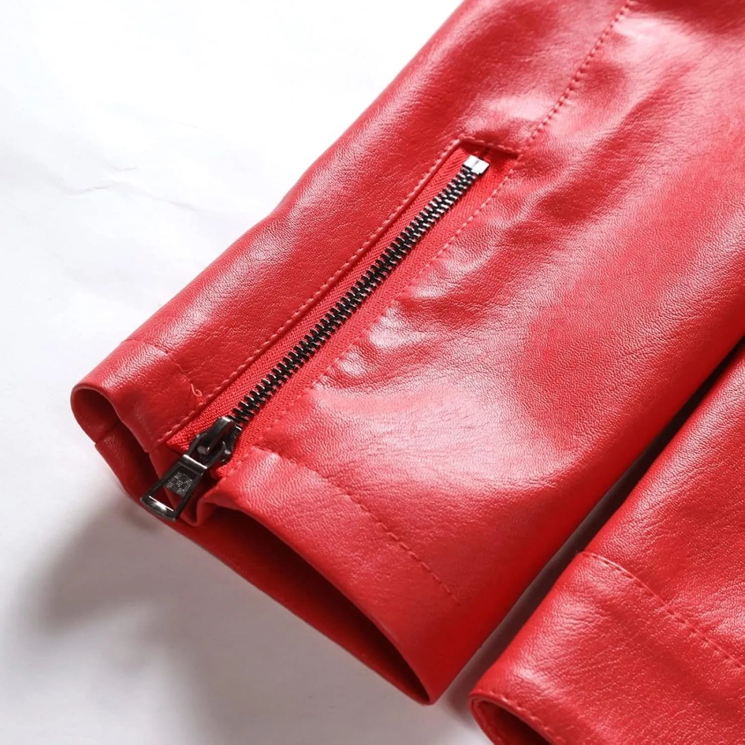 Leather Jacket for Men Solid Color Zip PU Leather Jacket Short Lapel Motorcycle Leather Men's Cotton Lightweight