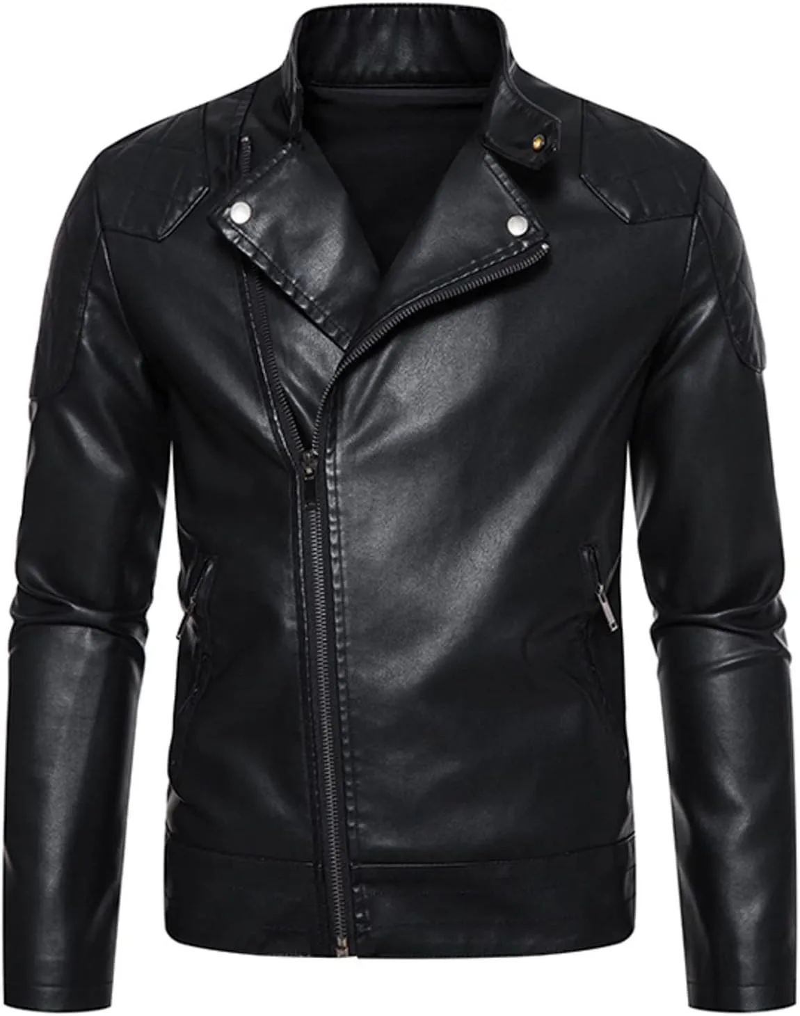 Leather Jacket Mens Cafe Racer Real Lambskin Leather Jacket Short Lapel Motorcycle Leather Jacket Coat Leather