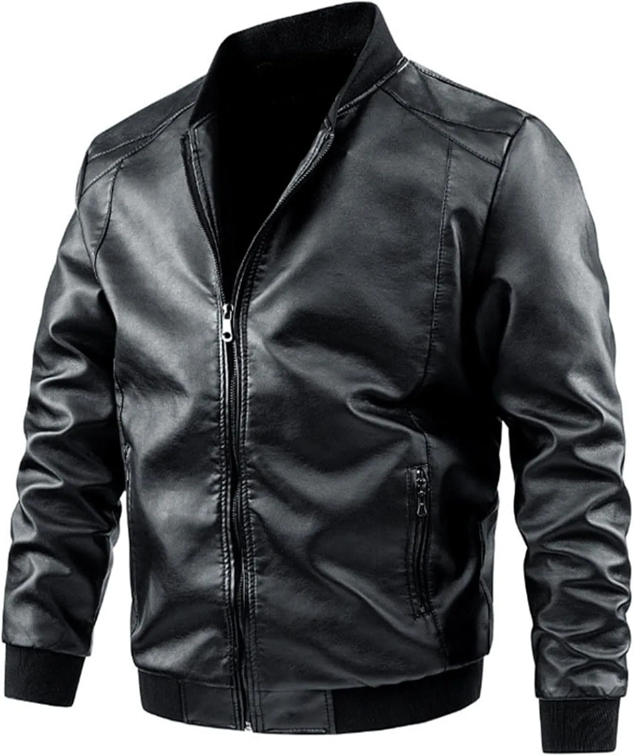 Leather Jacket Mens Cafe Racer Real Lambskin Leather Jacket Short Lapel Motorcycle Leather Jacket Coat Leather