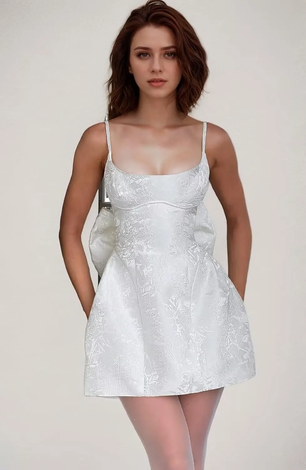 LECOYOYO Jacquard Homecoming Dresses with Bow Satin Short Prom Dress for Teens Spaghetti Straps Cocktail Party Dress