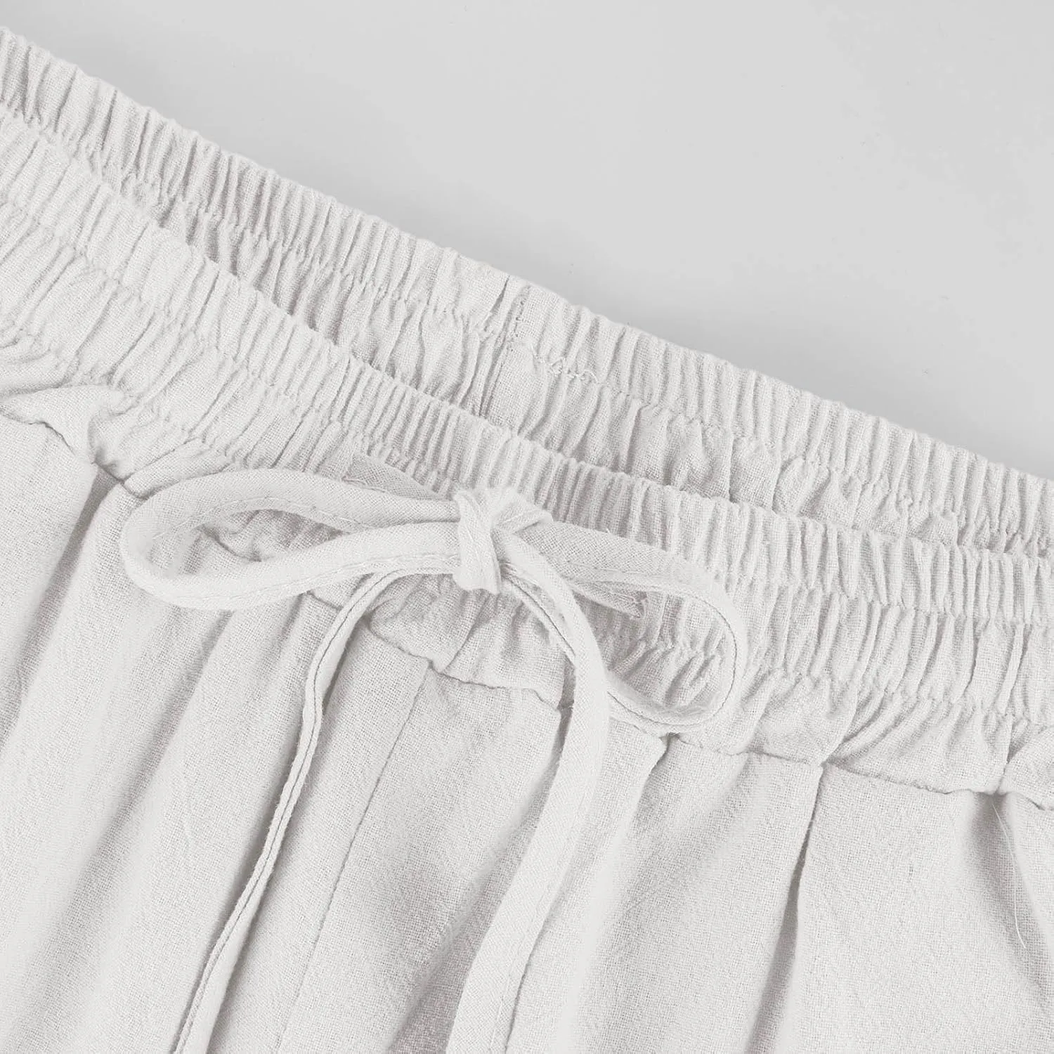Linen Bermuda Shorts for Women Knee Length Drawstring Shorts High Waisted Long Shorts Casual Beach Shorts w/Pockets