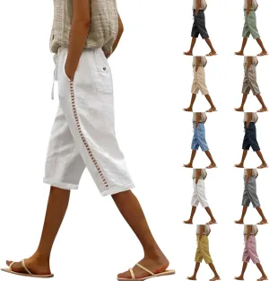 Linen Bermuda Shorts for Women Knee Length Drawstring Shorts High Waisted Long Shorts Casual Beach Shorts w/Pockets