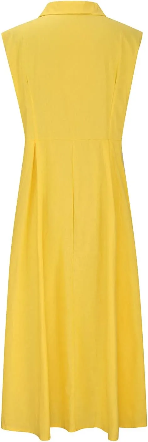 Linen Dress Women Summer Sleeveless Sundresses Vneck Empire Waist Maxi Long Dresses Flowy Boho Beach Outfits