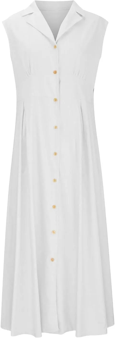 Linen Dress Women Summer Sleeveless Sundresses Vneck Empire Waist Maxi Long Dresses Flowy Boho Beach Outfits