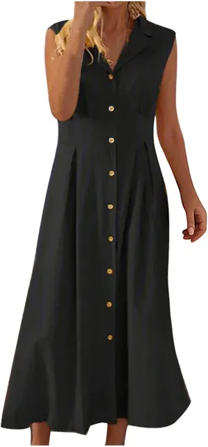 Linen Dress Women Summer Sleeveless Sundresses Vneck Empire Waist Maxi Long Dresses Flowy Boho Beach Outfits