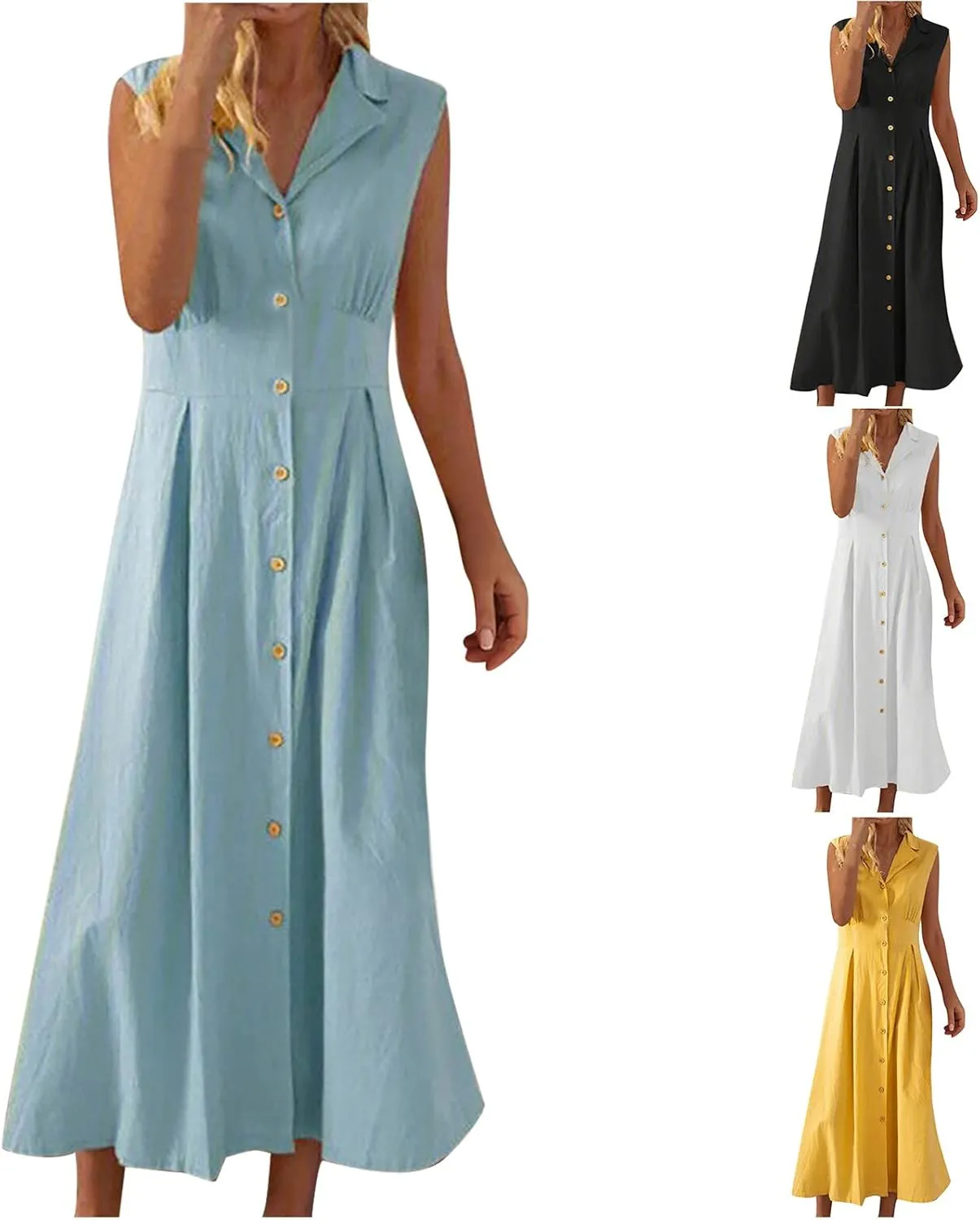 Linen Dress Women Summer Sleeveless Sundresses Vneck Empire Waist Maxi Long Dresses Flowy Boho Beach Outfits