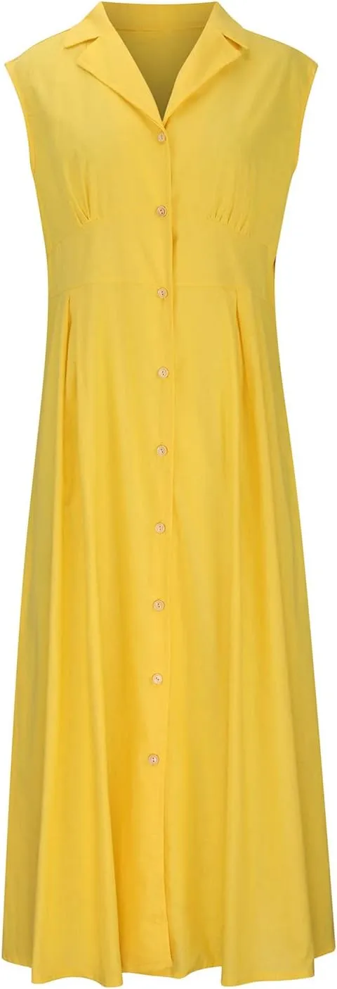 Linen Dress Women Summer Sleeveless Sundresses Vneck Empire Waist Maxi Long Dresses Flowy Boho Beach Outfits