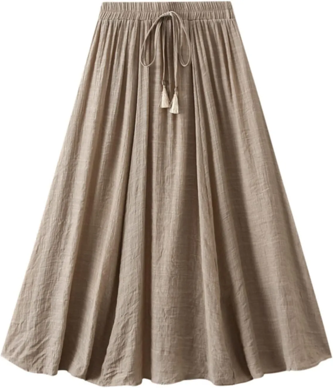 Linen Maxi Skirts for Women Flowy Cotton Pleated A-Line Long Skirt Boho Elastic Waist Drawstring 2025 Summer Dress
