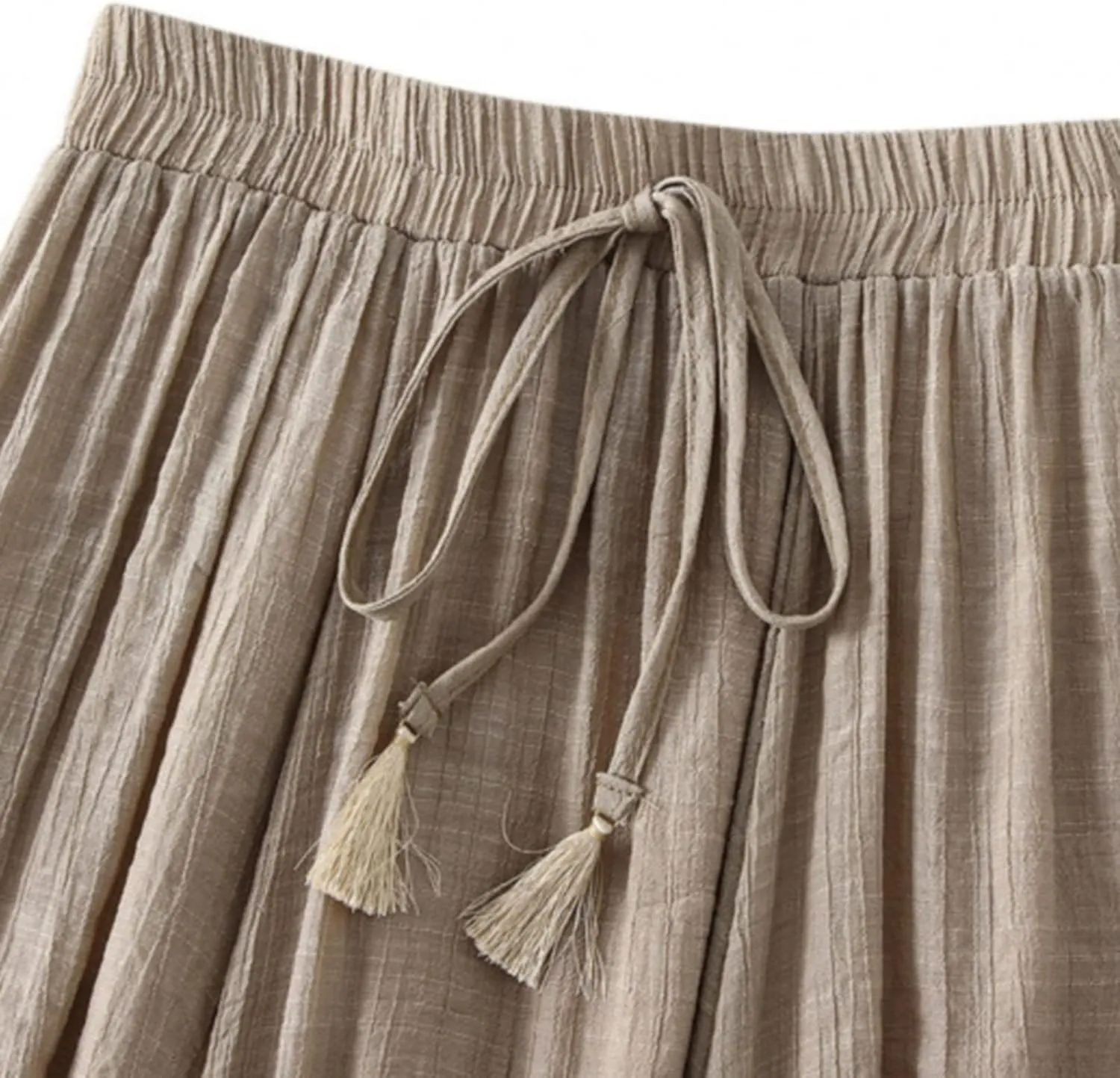 Linen Maxi Skirts for Women Flowy Cotton Pleated A-Line Long Skirt Boho Elastic Waist Drawstring 2025 Summer Dress