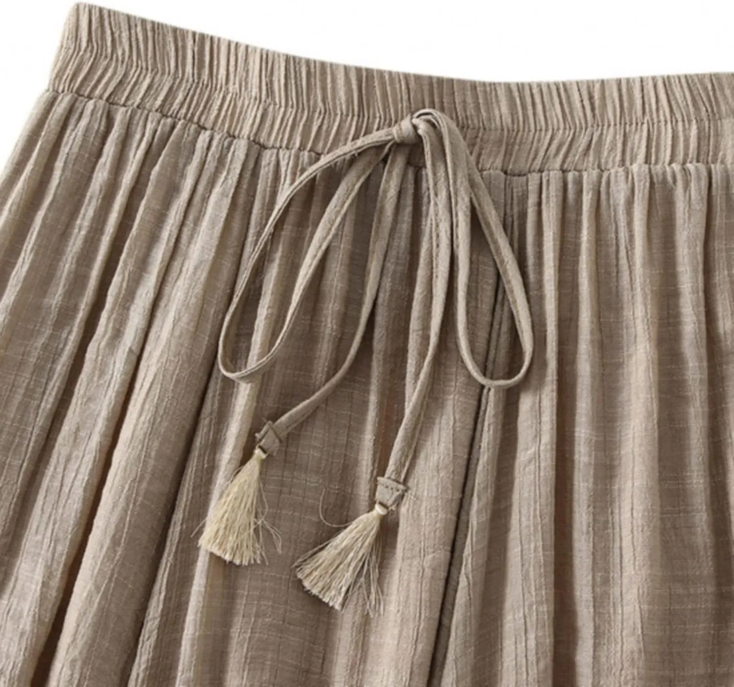 Linen Maxi Skirts for Women Flowy Cotton Pleated A-Line Long Skirt Boho Elastic Waist Drawstring 2025 Summer Dress