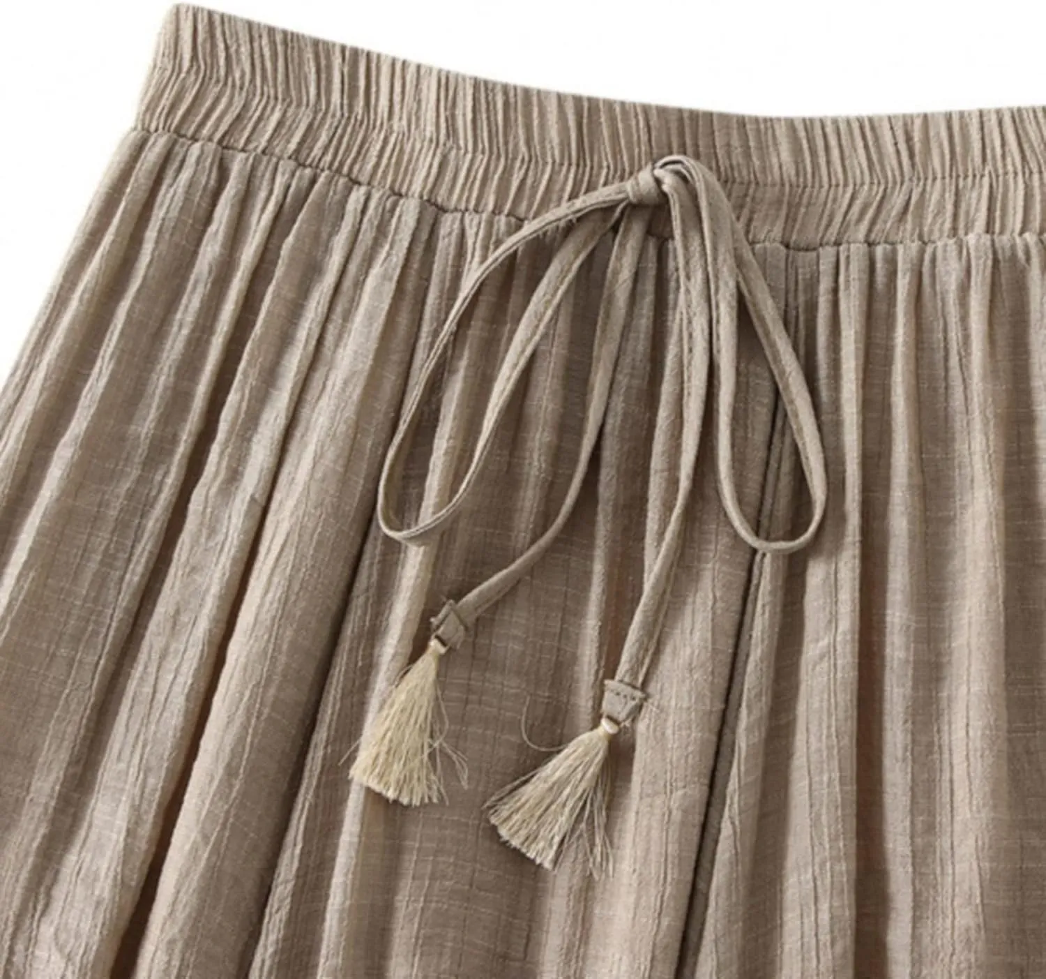 Linen Maxi Skirts for Women Flowy Cotton Pleated A-Line Long Skirt Boho Elastic Waist Drawstring 2025 Summer Dress
