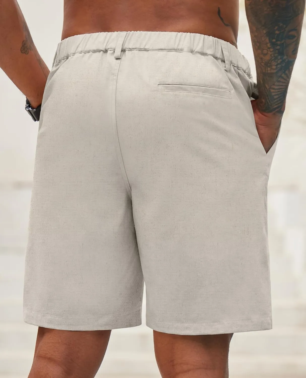 Linen Shorts for Men - Casual Beach Shorts with Pockets and Drawstring