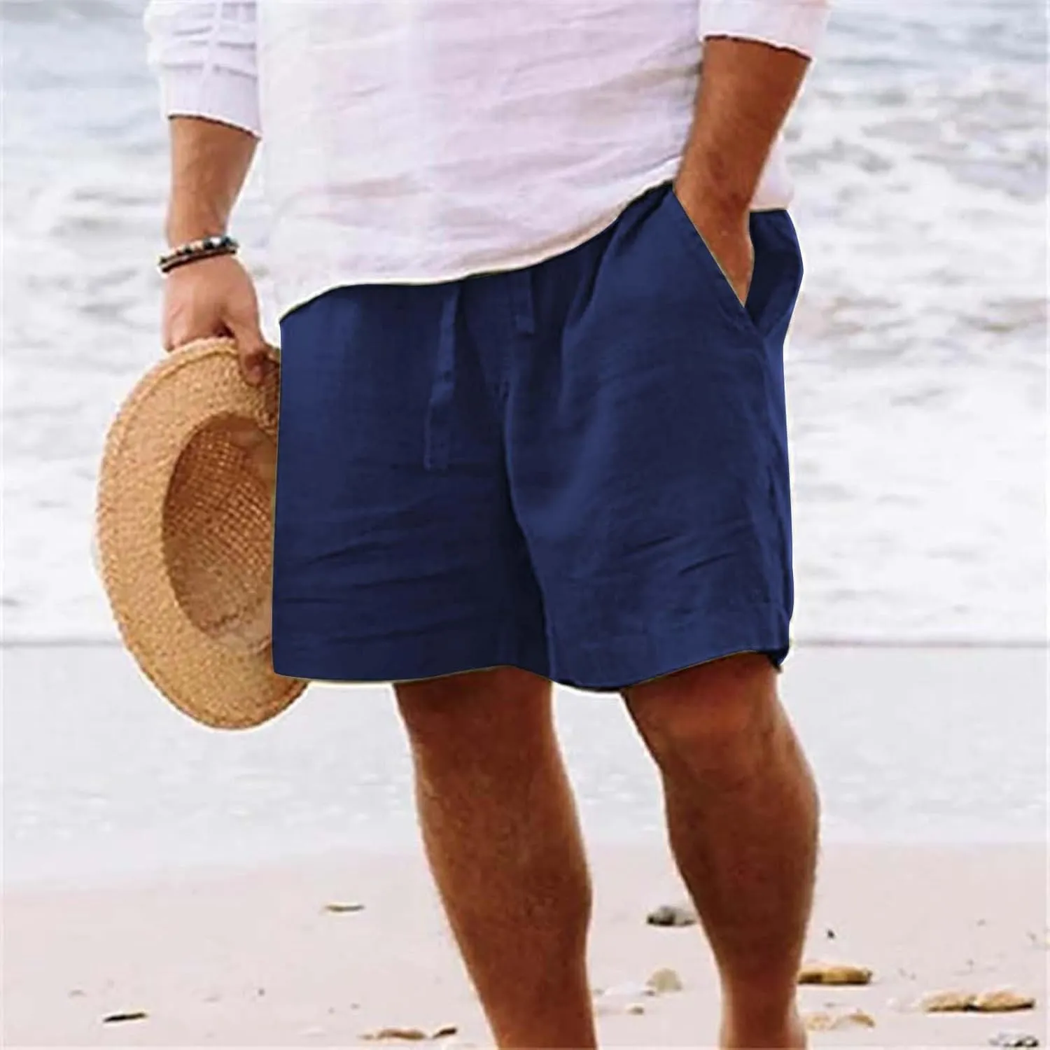 Linen Shorts for Men Pull On Lounge Bermuda Shorts Casual Gym Workout Shorts Plus Size Joggers Athletic Shorts
