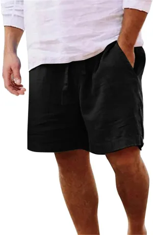 Linen Shorts for Men Summer Soild Color Beach Shorts Elastic Waist Drawstring Outdoors Sports Shorts for Men