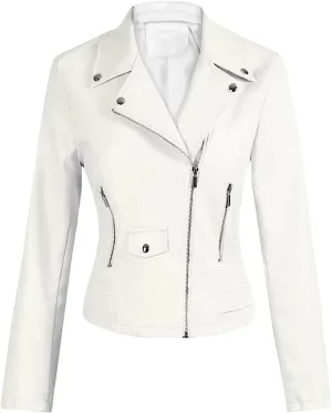 Lmdudan Women Faux Leather Short Jacket Sexy Cropped Motorcycle Jackets Tops Fashion Zip Up PU Moto Biker Outwear Slim Coats