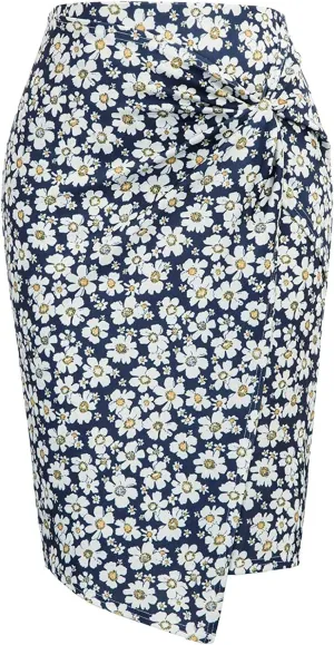 Long Flowy Skirts for Women Trendy Boha Floral Print Tummy Control Slim High Elastic Waist Casual Skirts with Slit