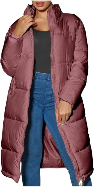 Long Puffer Coat Women Quilted Lightweight Jackets Thicken Winter Coats Parka Maxi Length Down Coats Full Zip Outwear