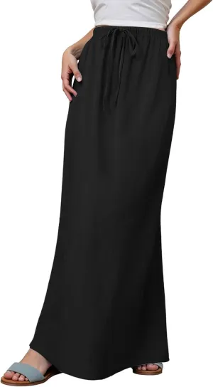 Long Skirts for Women with Slit high Elastic Waist Loose Solid Casual Maxi Skirt for Women Trendy Summer Vacation
