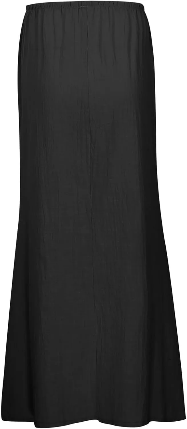Long Skirts for Women with Slit high Elastic Waist Loose Solid Casual Maxi Skirt for Women Trendy Summer Vacation