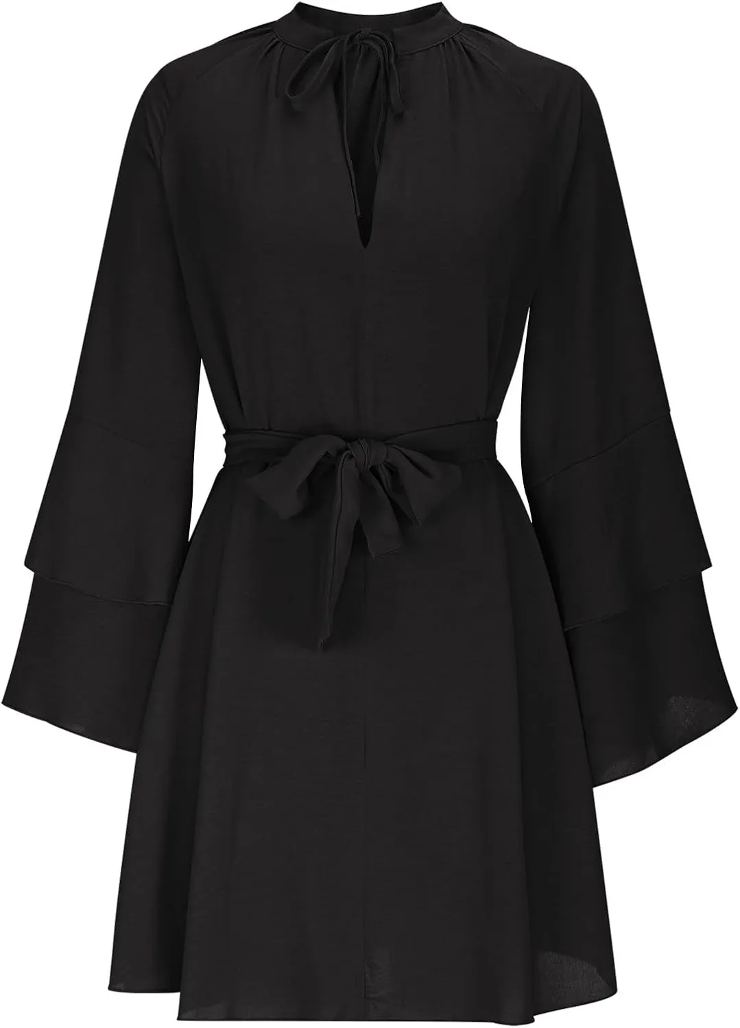 Long Sleeve Short Dresses for Women,V Neck Casual Dress Loose Fit Summer Dresses Flowy Mini Dress