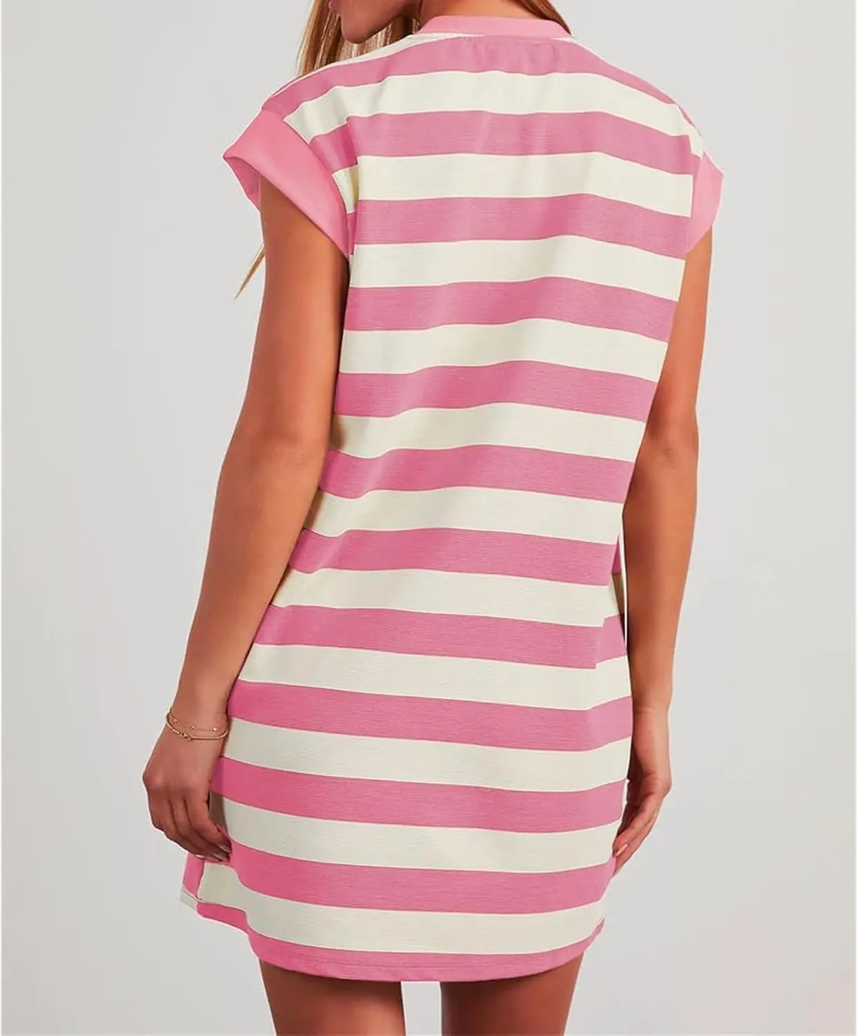 Loose Fit Dresses for Women Cap Sleeve Crewneck Striped Dress Loungewear Summer Casual Plus Size Mini Dress 2025