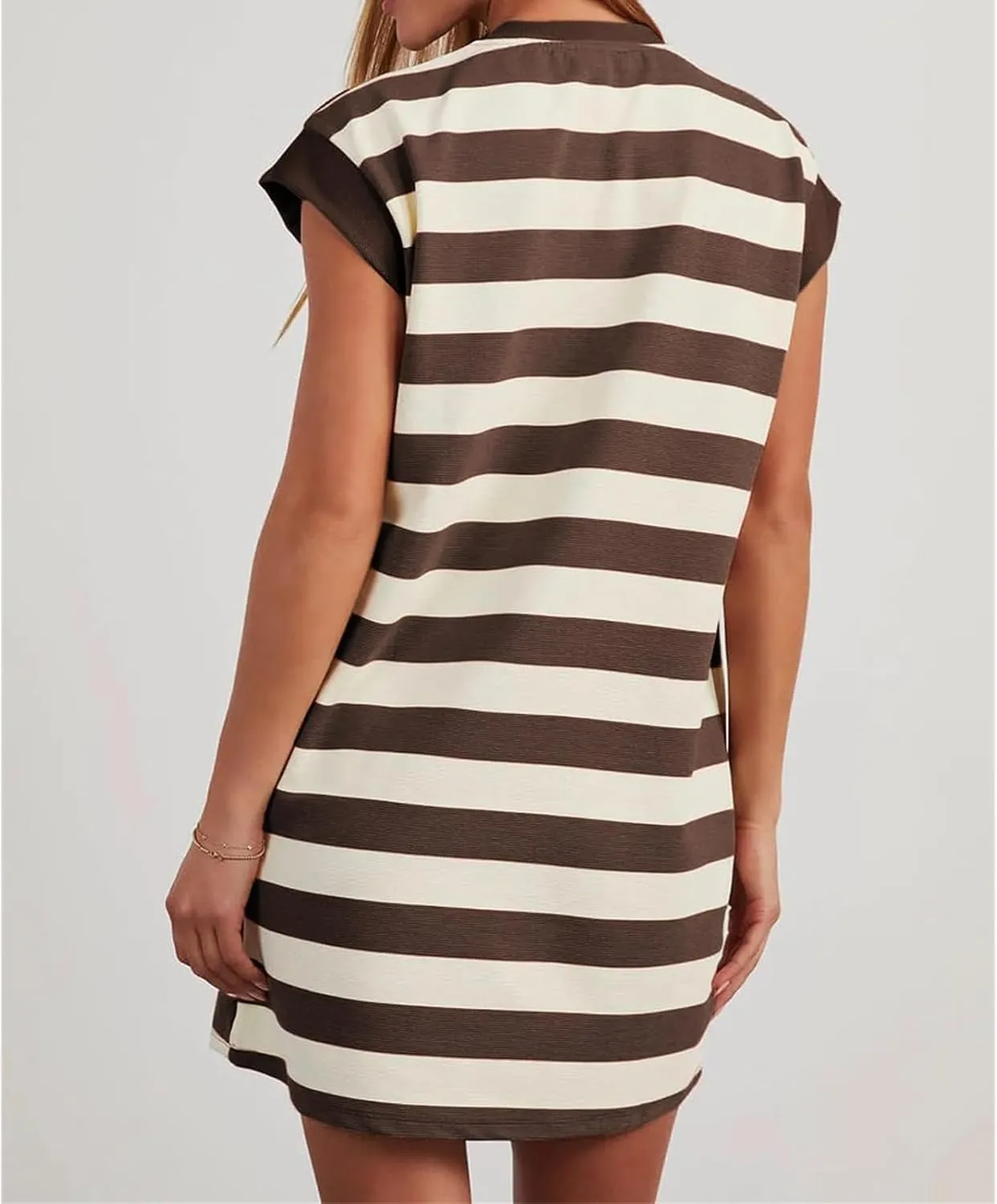 Loose Fit Dresses for Women Cap Sleeve Crewneck Striped Dress Loungewear Summer Casual Plus Size Mini Dress 2025