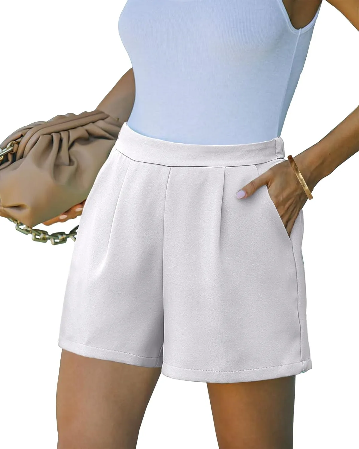 luvamia 2024 Dress Shorts for Women High Waisted Business Casual Outfits for Work Summer Pleated Short Dressy Shorts