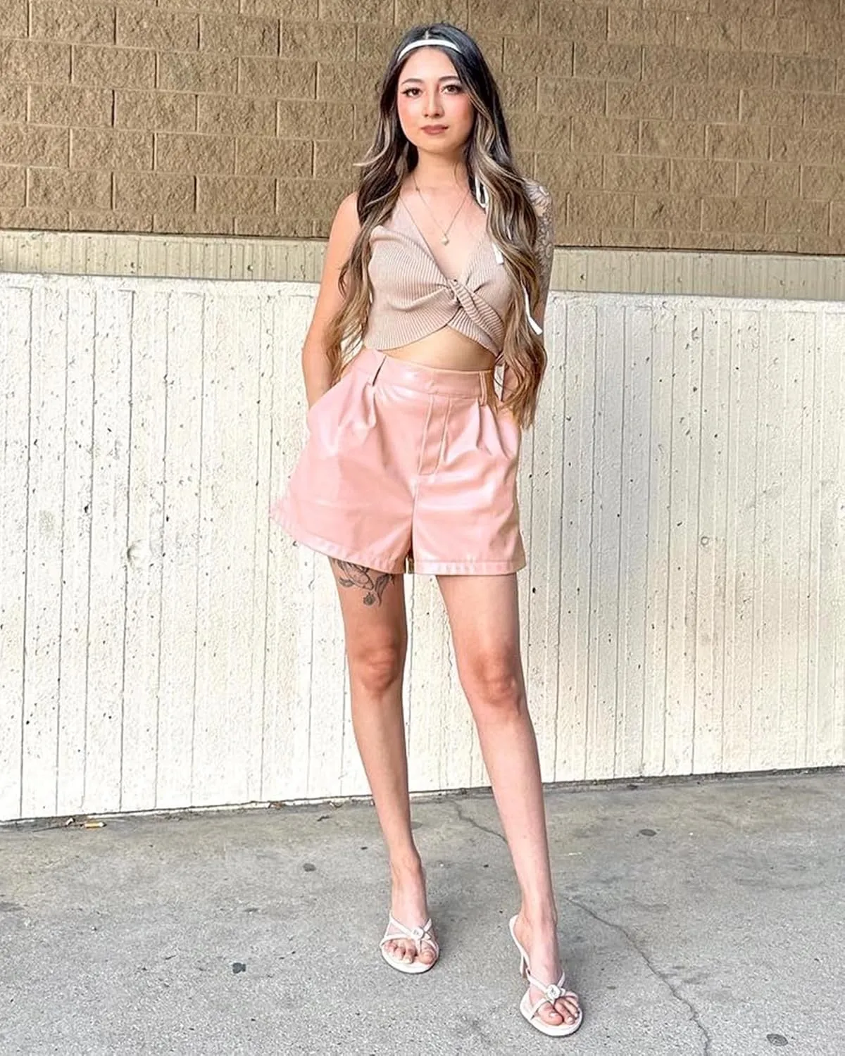 luvamia Faux Leather Shorts for Women High Waisted Pleated Wide Leg Stretchy Shorts with Pockets PU Leather Pants