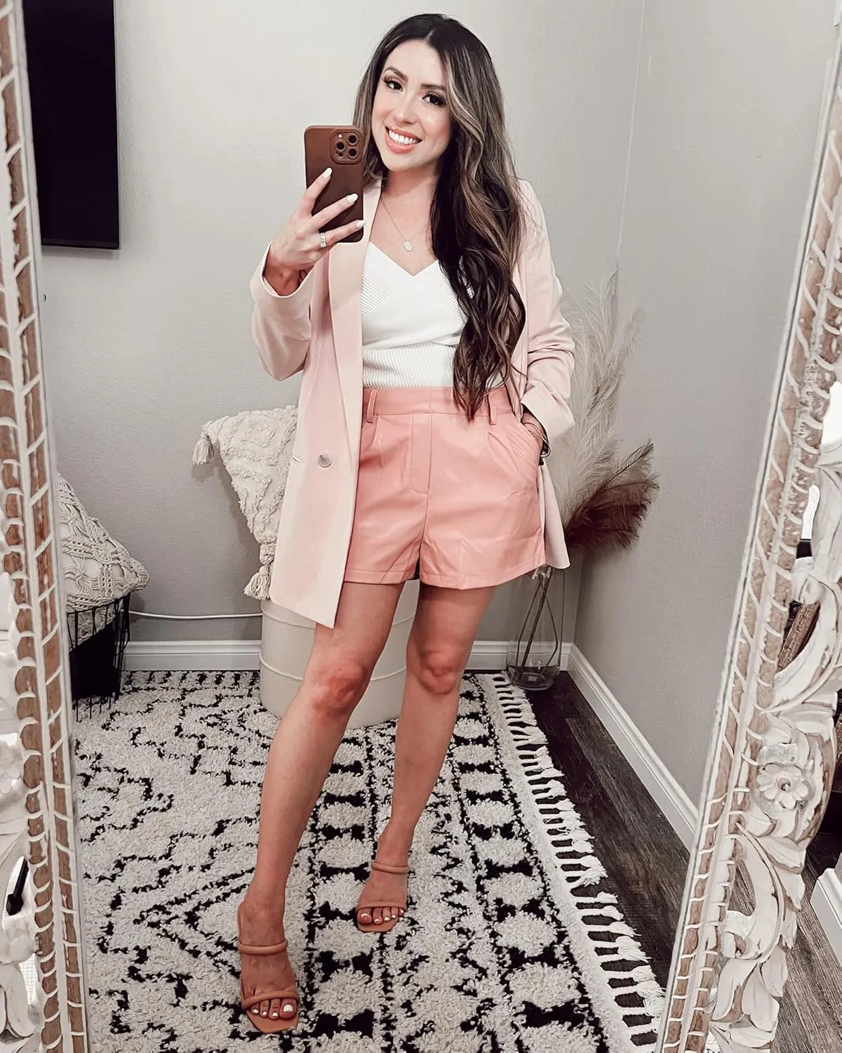 luvamia Faux Leather Shorts for Women High Waisted Pleated Wide Leg Stretchy Shorts with Pockets PU Leather Pants