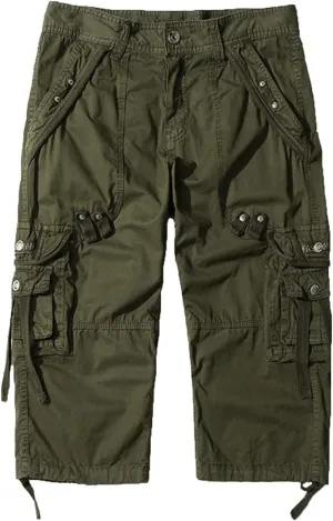 Maiyifu-GJ Men's 3/4 Cargo Shorts Elastic Multi Pockets Below Knee Cargo Shorts Summer Casual Loose Cotton Long Shorts